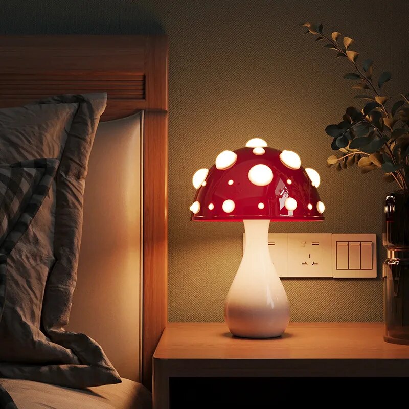 Lina Lampe de Table LED – Design Unique en Forme de Champignon, Atmosphère Chaleureuse, Filaire & Sans Fil, Lumière Dimmable