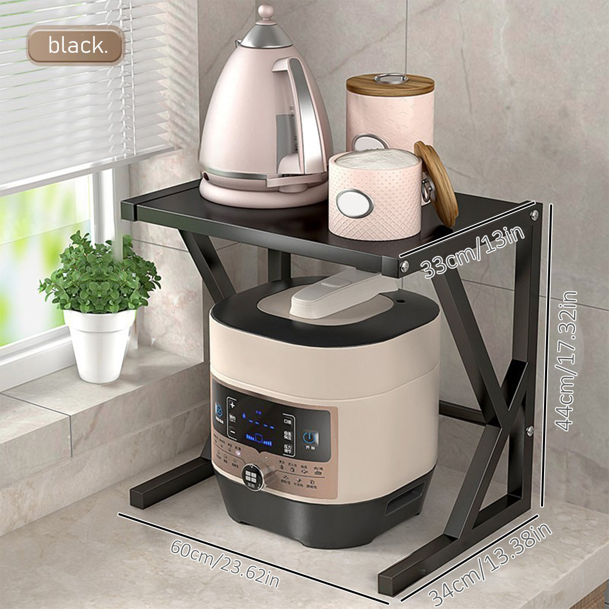 Étagère de rangement à micro-ondes à deux niveaux Loy – Organisateur de cuisine gain de place