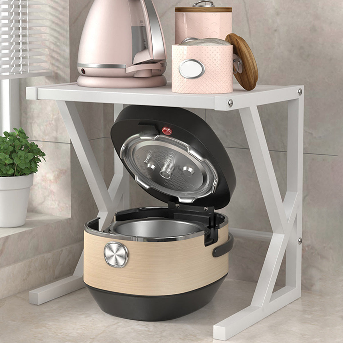 Étagère de rangement à micro-ondes à deux niveaux Loy – Organisateur de cuisine gain de place