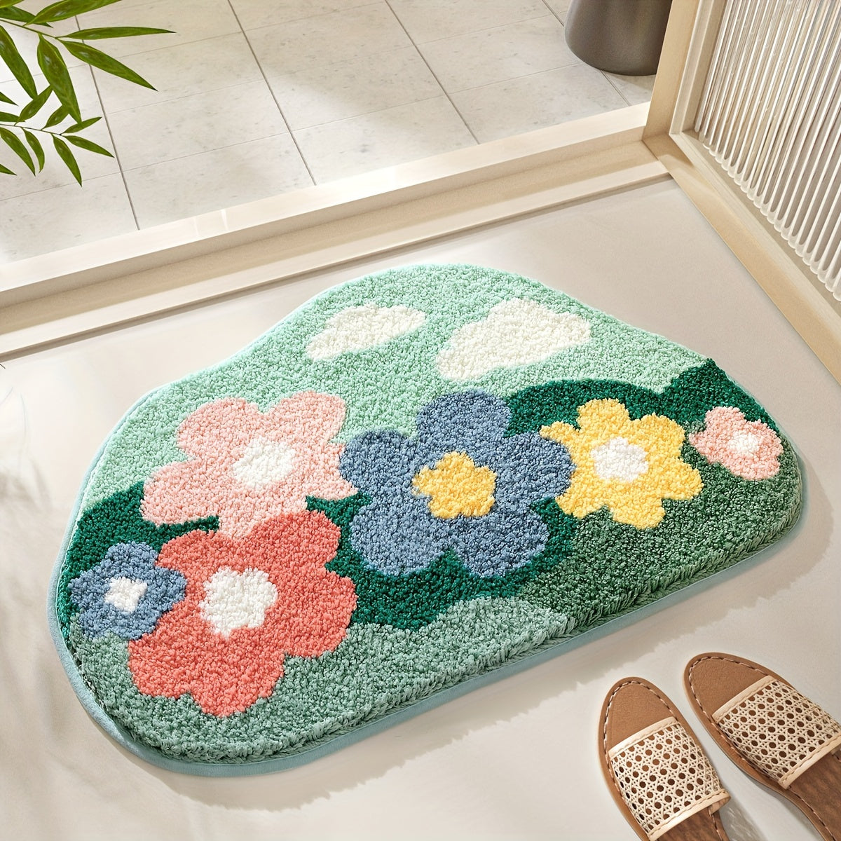 Tapis de bain en peluche Luca avec un élégant motif floral – Confort & absorption rapide de l'humidité