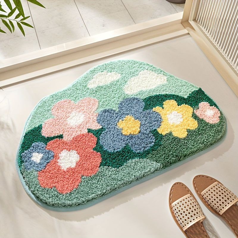 Tapis de bain en peluche Luca avec un élégant motif floral – Confort & absorption rapide de l'humidité
