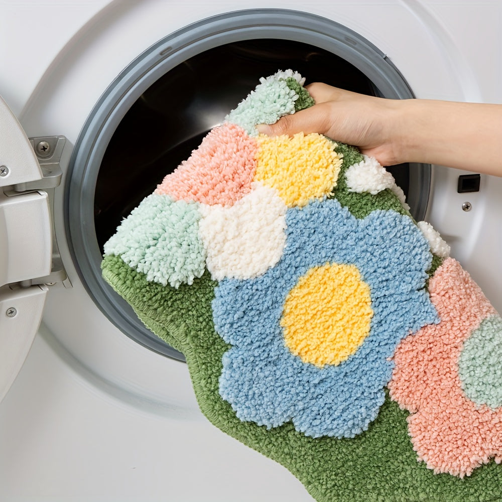 Tapis de bain en peluche Luca avec un élégant motif floral – Confort & absorption rapide de l'humidité