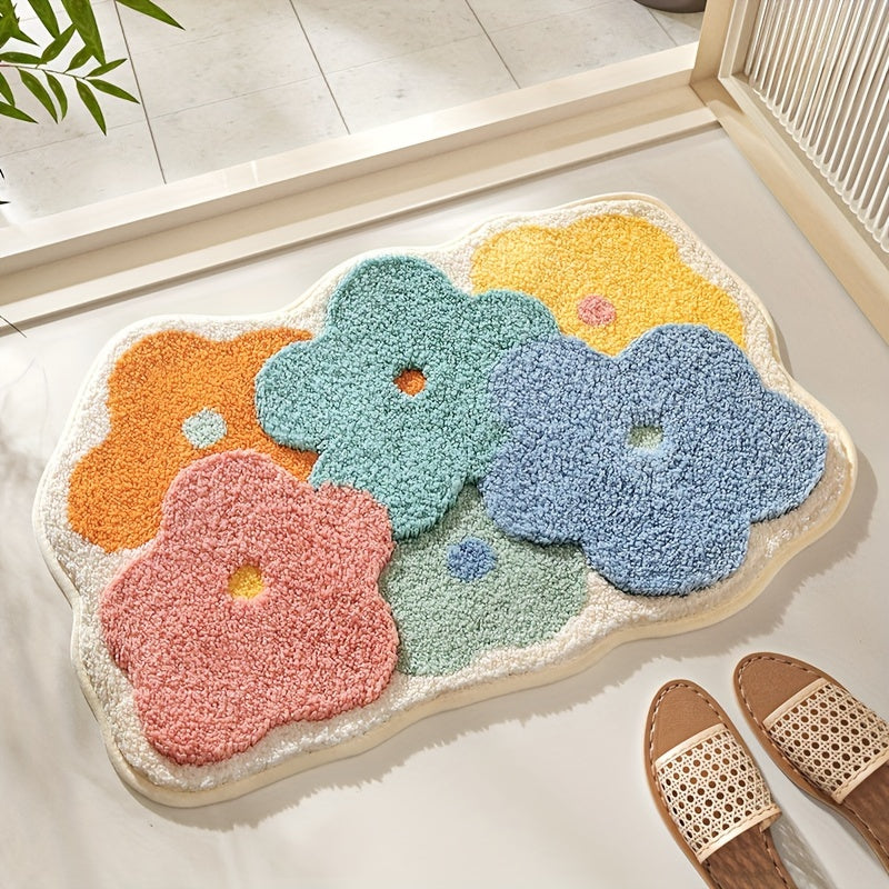 Tapis de bain en peluche Luca avec un élégant motif floral – Confort & absorption rapide de l'humidité