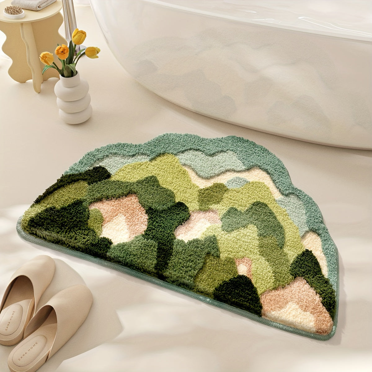 Tapis de bain en peluche Luca avec un élégant motif floral – Confort & absorption rapide de l'humidité