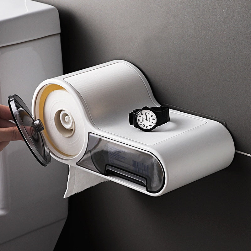 LuxeHold Porte-papier toilette multifonctionnel – Étanche et facile à installer