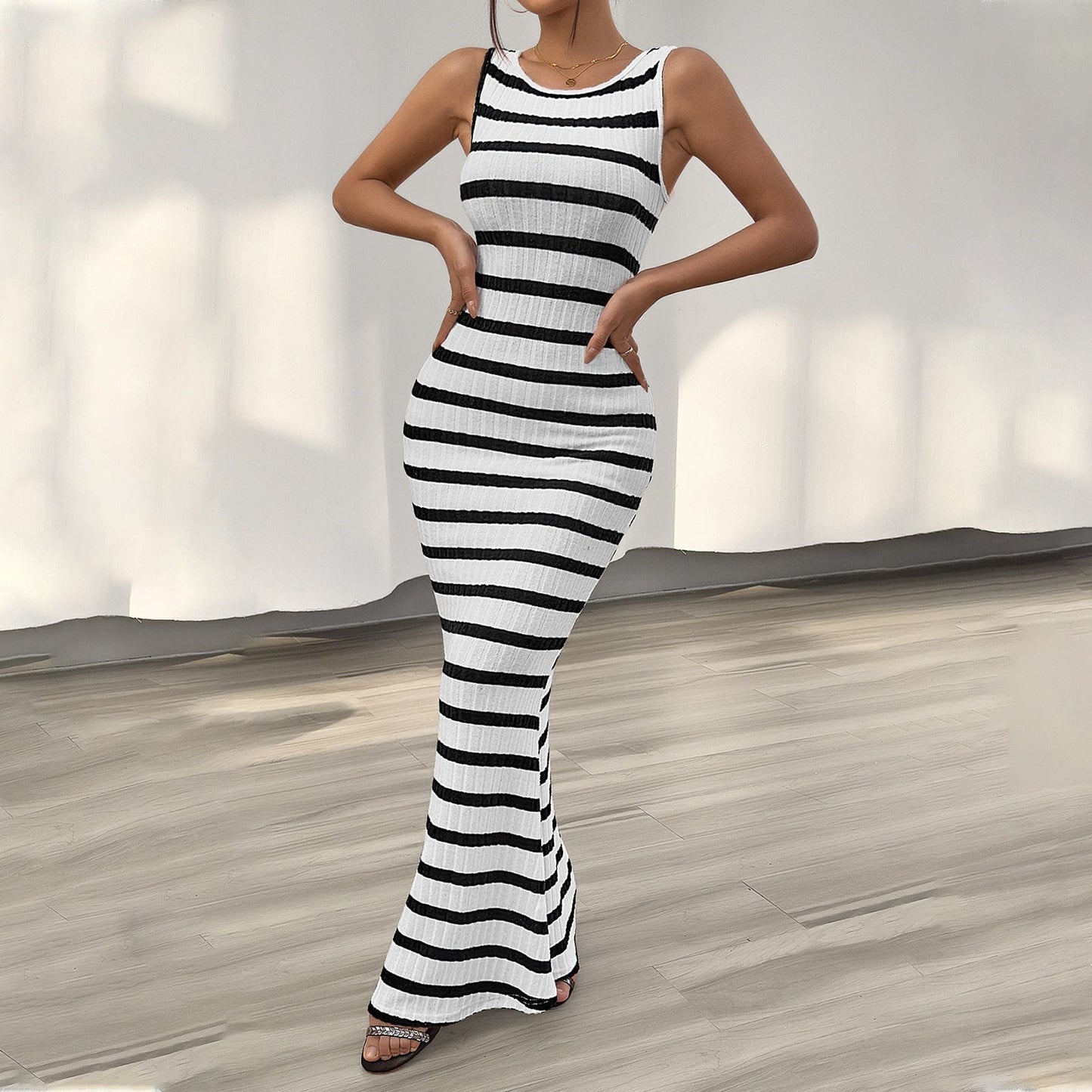 Robe Moulante à Rayures en Maille - Femme - Orevia
