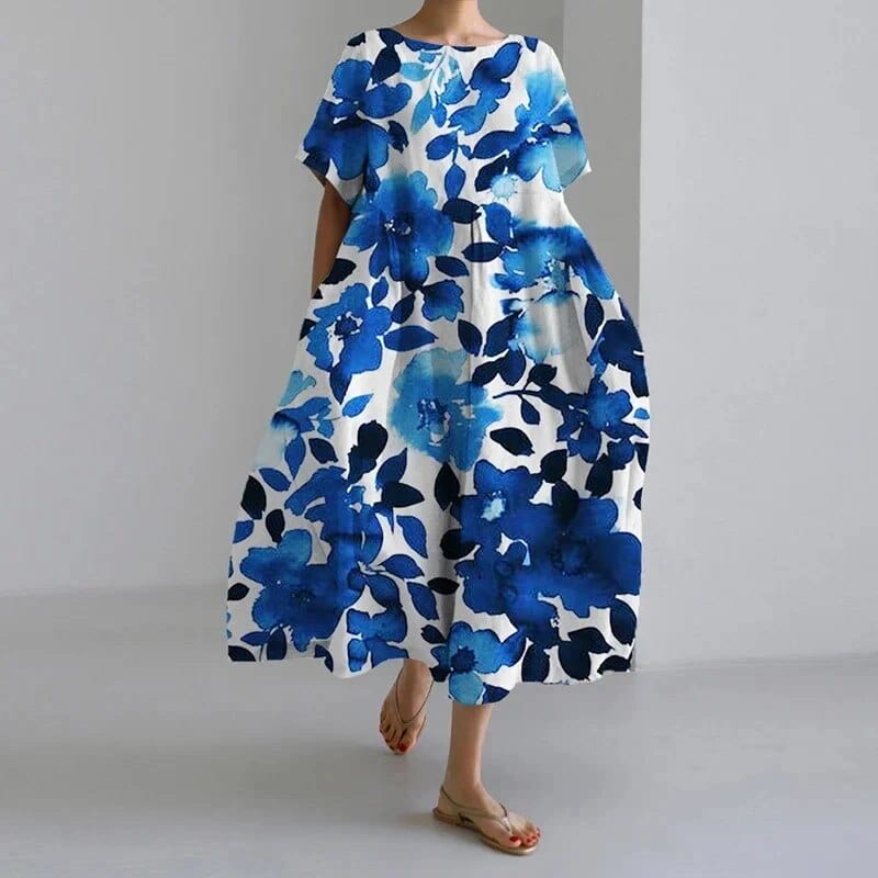 Robe Florale Confortable en Polyester – Femme – Rose