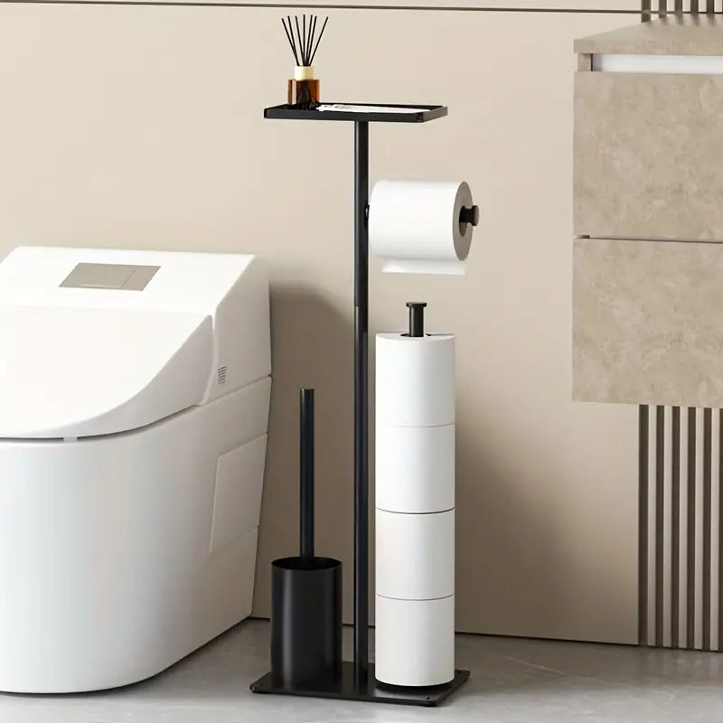 Support de papier toilette gain de place avec brosse intégrée – Élégant et fonctionnel pour les salles de bains modernes
