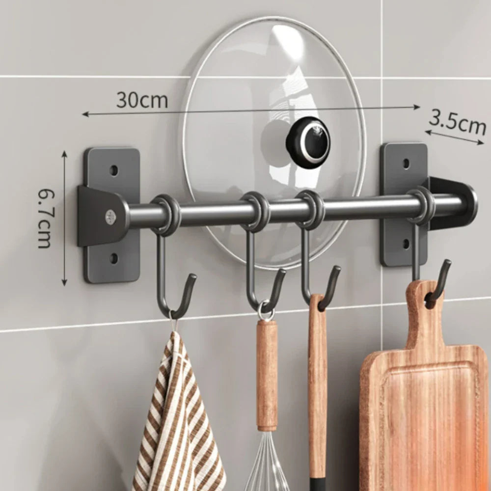 Barre de crochets de cuisine premium – Organisateur en acier monté au mur pour un rangement gain de place