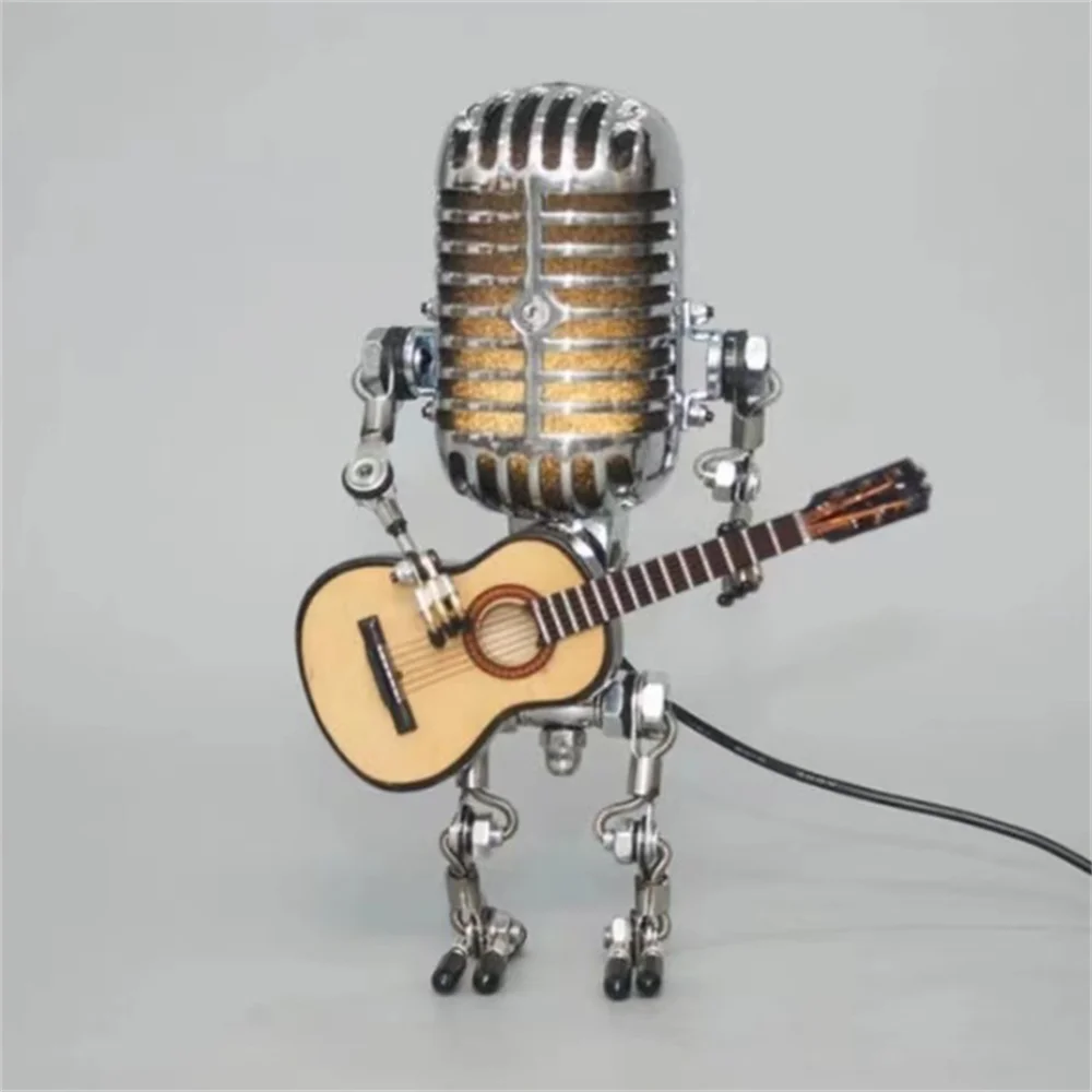 Lampe Robot Retro avec Guitare – Lampe de Table Décorative Unique pour une Atmosphère Conviviale