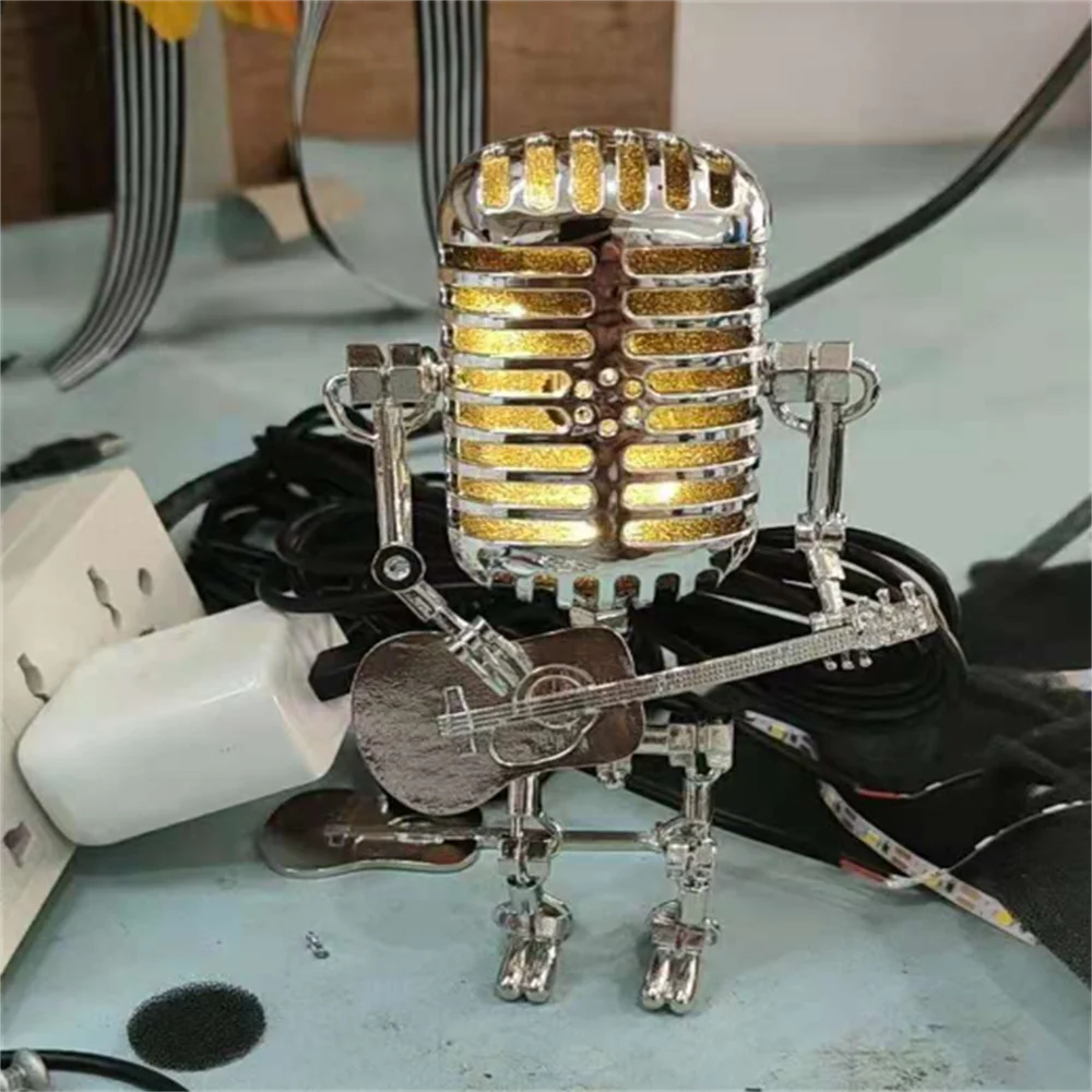 Lampe Robot Retro avec Guitare – Lampe de Table Décorative Unique pour une Atmosphère Conviviale