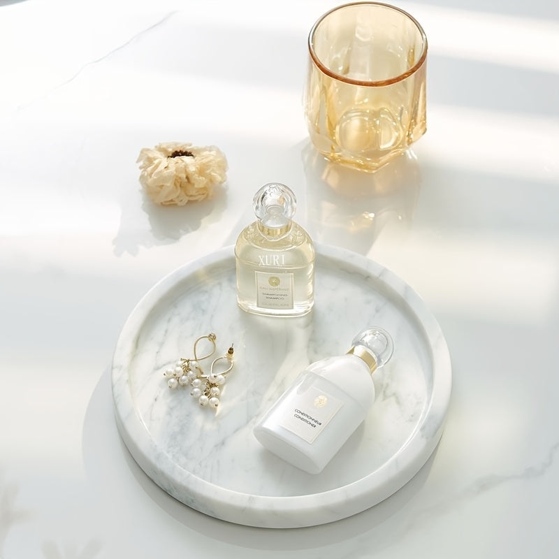 Plateau rond en marbre – Solution de décoration et de rangement luxueuse