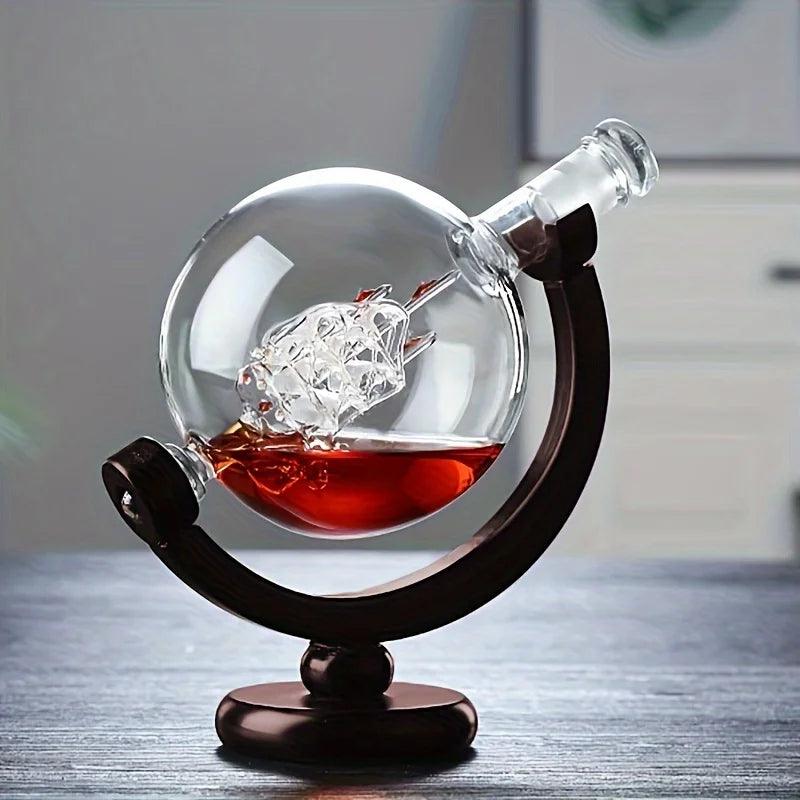 Ensemble de Décanteurs Globe Exquis – Décanteur de Whisky élégant en forme de globe terrestre avec support en bois