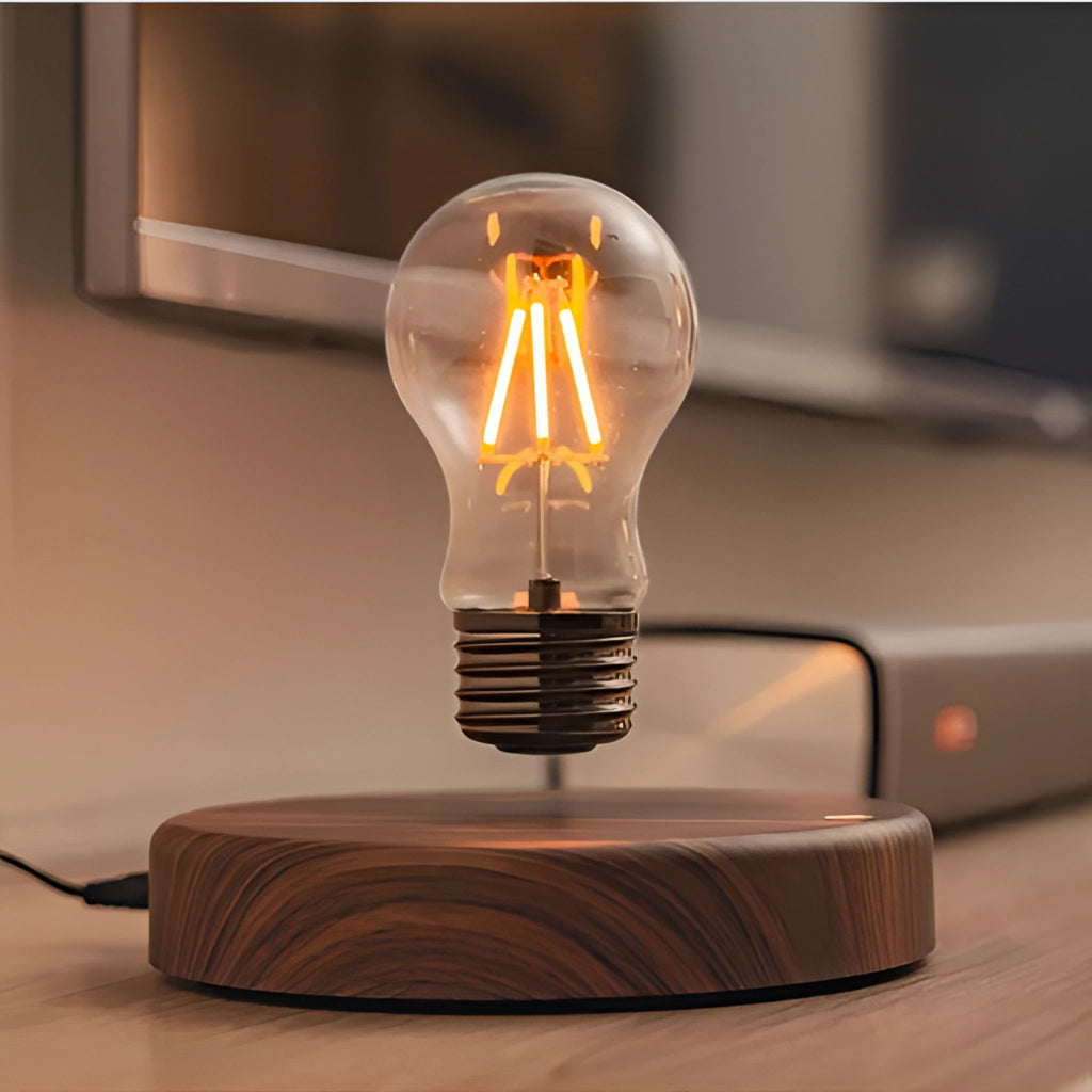 Lampe de bureau LED flottante – Lampe flottante magnétique avec base en noyer