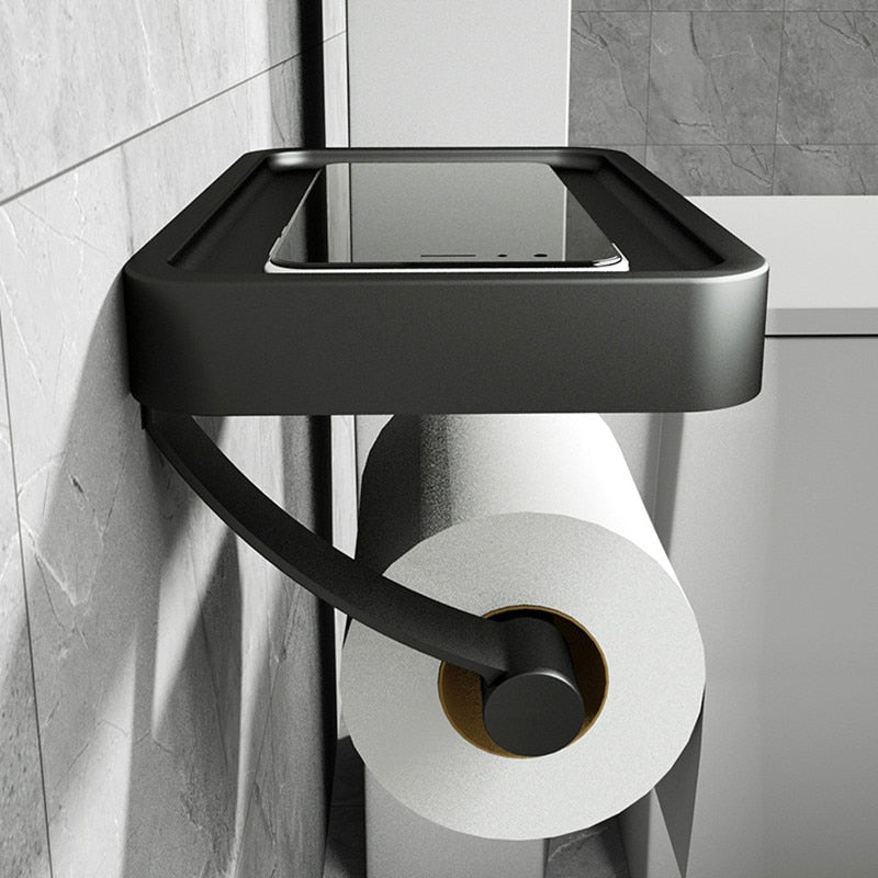 Support de papier toilette SleekShelf en acier inoxydable avec étagère – Montage sans perçage