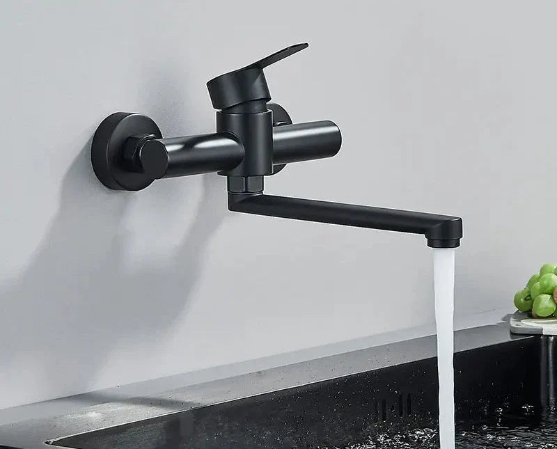 Robinet de cuisine et de salle de bain mural – Acier inoxydable poli avec noyau en laiton
