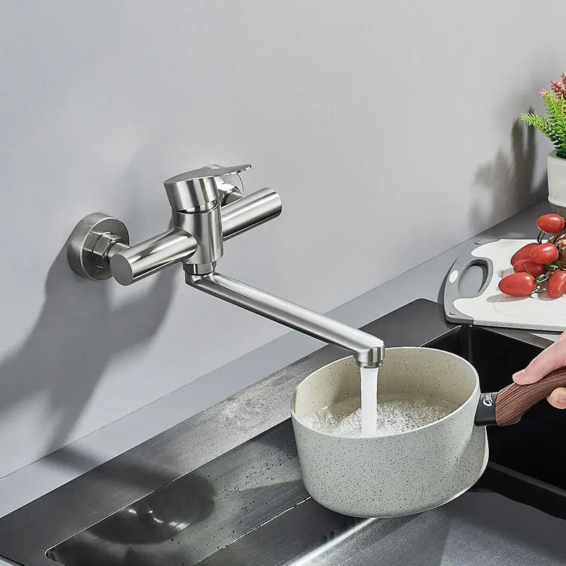 Robinet de cuisine et de salle de bain mural – Acier inoxydable poli avec noyau en laiton