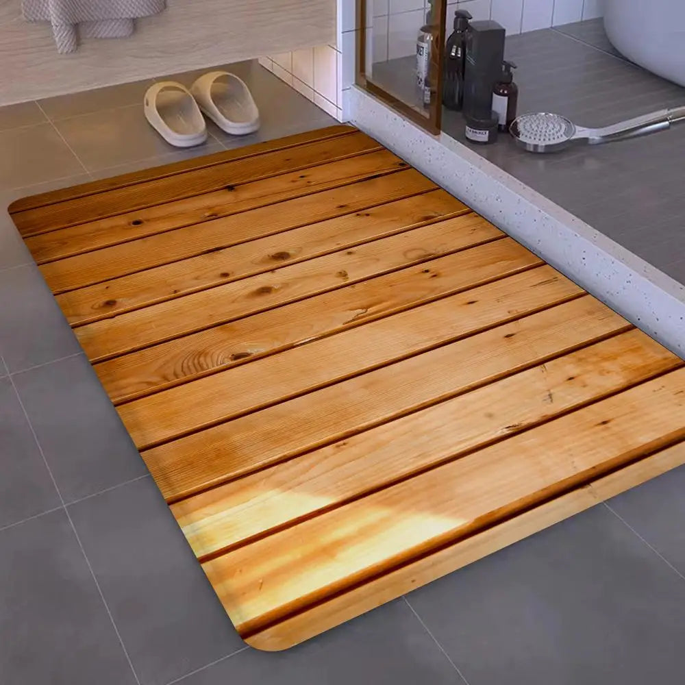Tapis de sol en PVC imperméable avec motif bois – Élégant et robuste pour l'entrée et la salle de bain