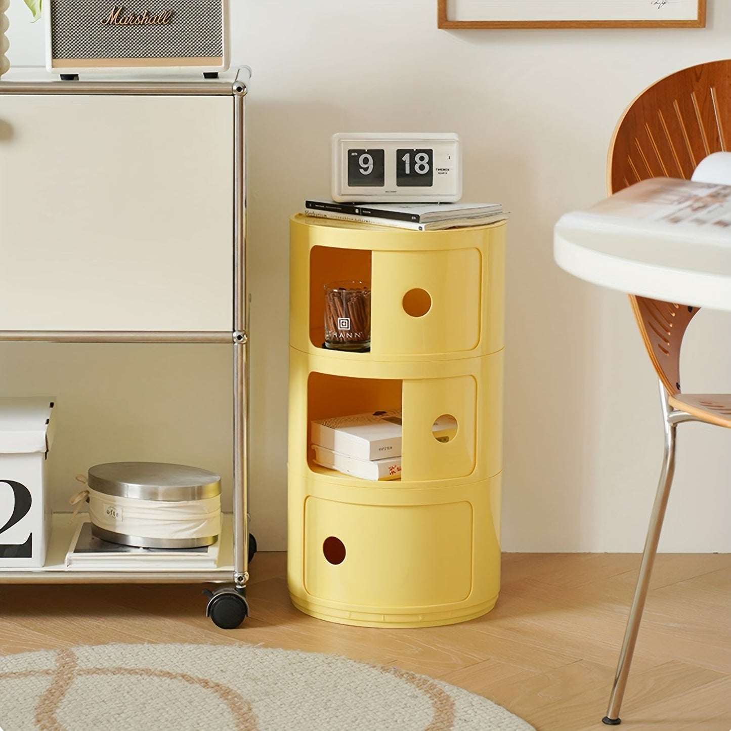 Table de nuit ronde moderne avec rangement multicouche – Parfaite pour la chambre à coucher et le salon