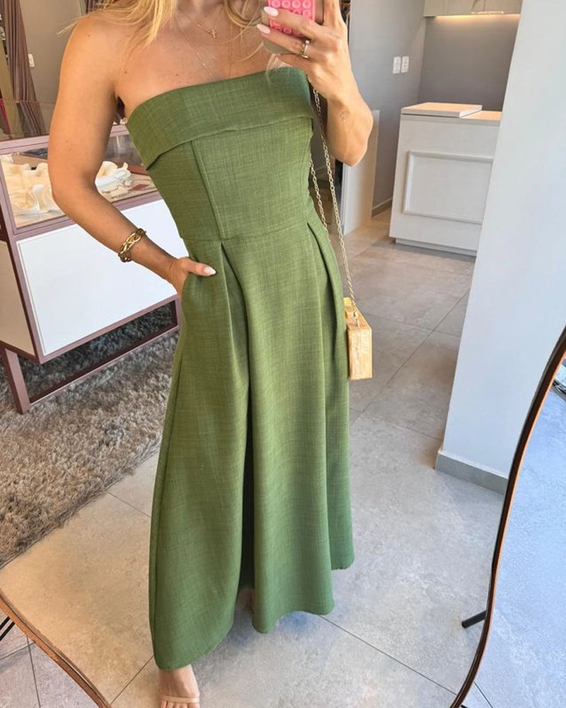 Annie - Élégant robe midi sans bretelles