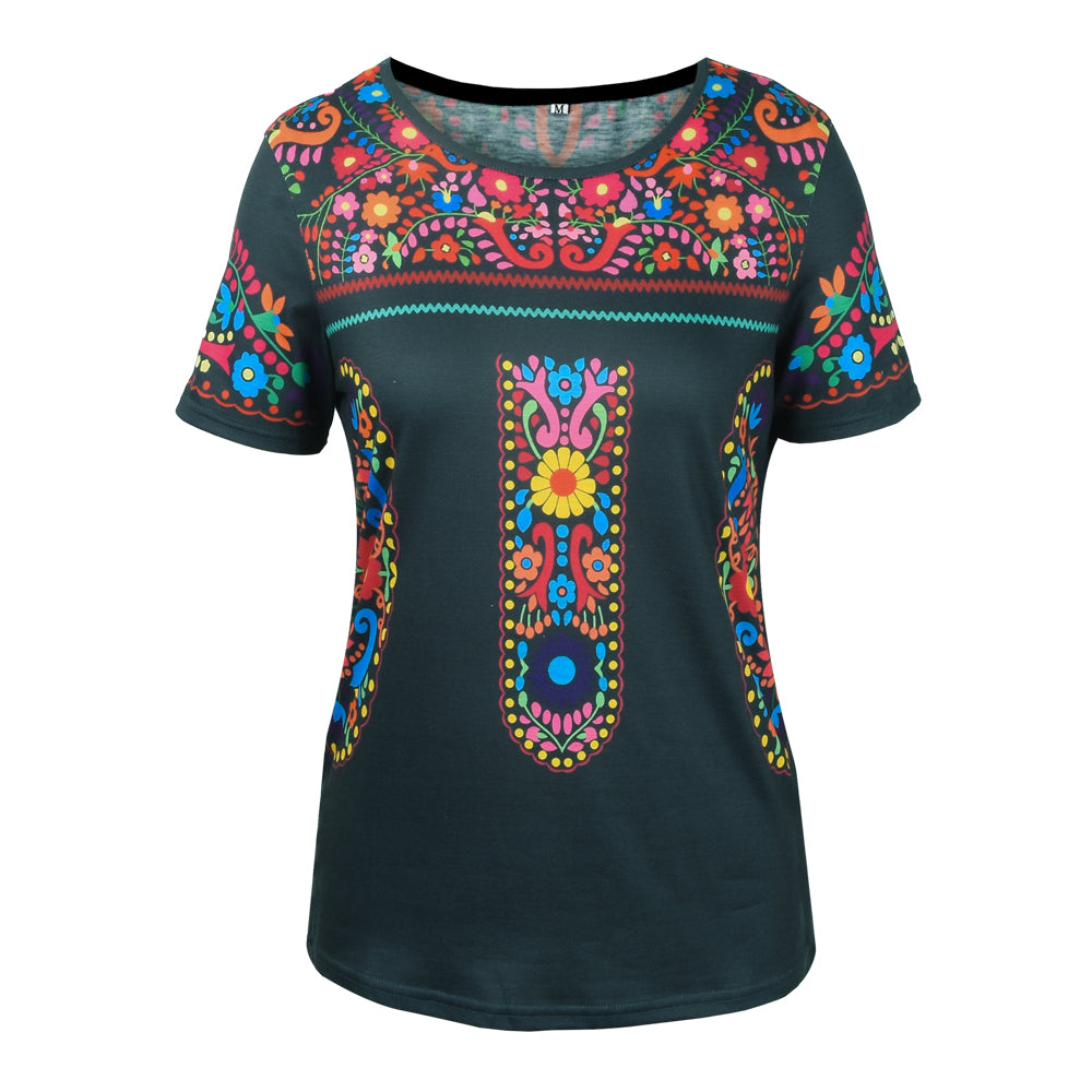 T-shirt bohème avec broderie colorée et motif floral