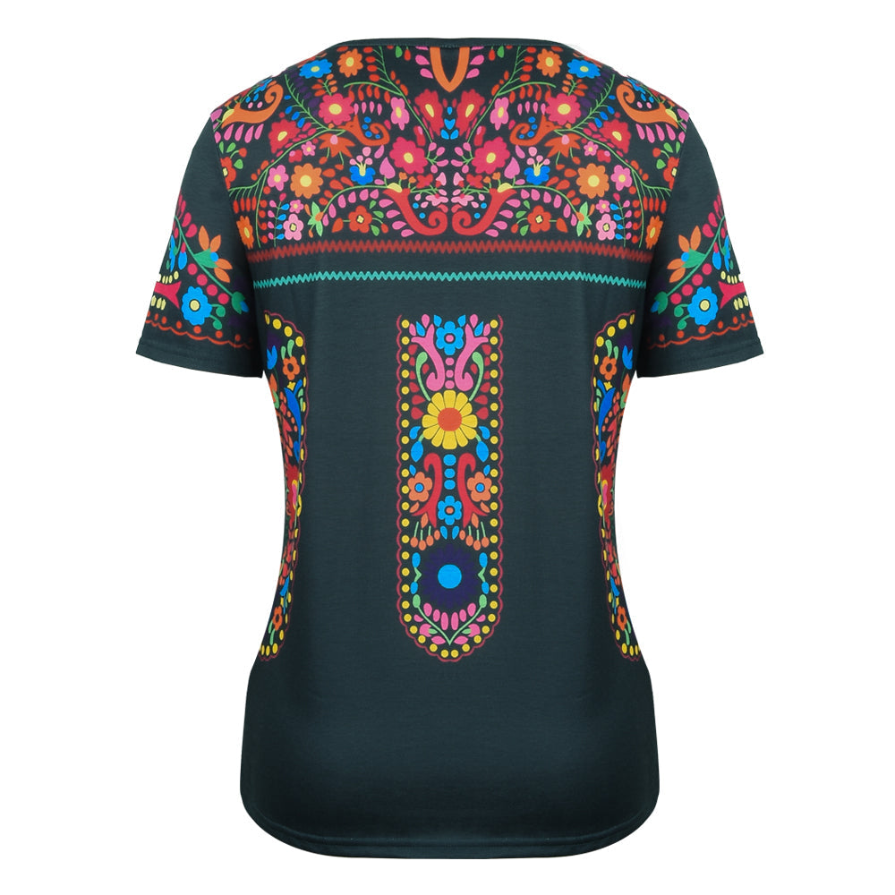 T-shirt bohème avec broderie colorée et motif floral