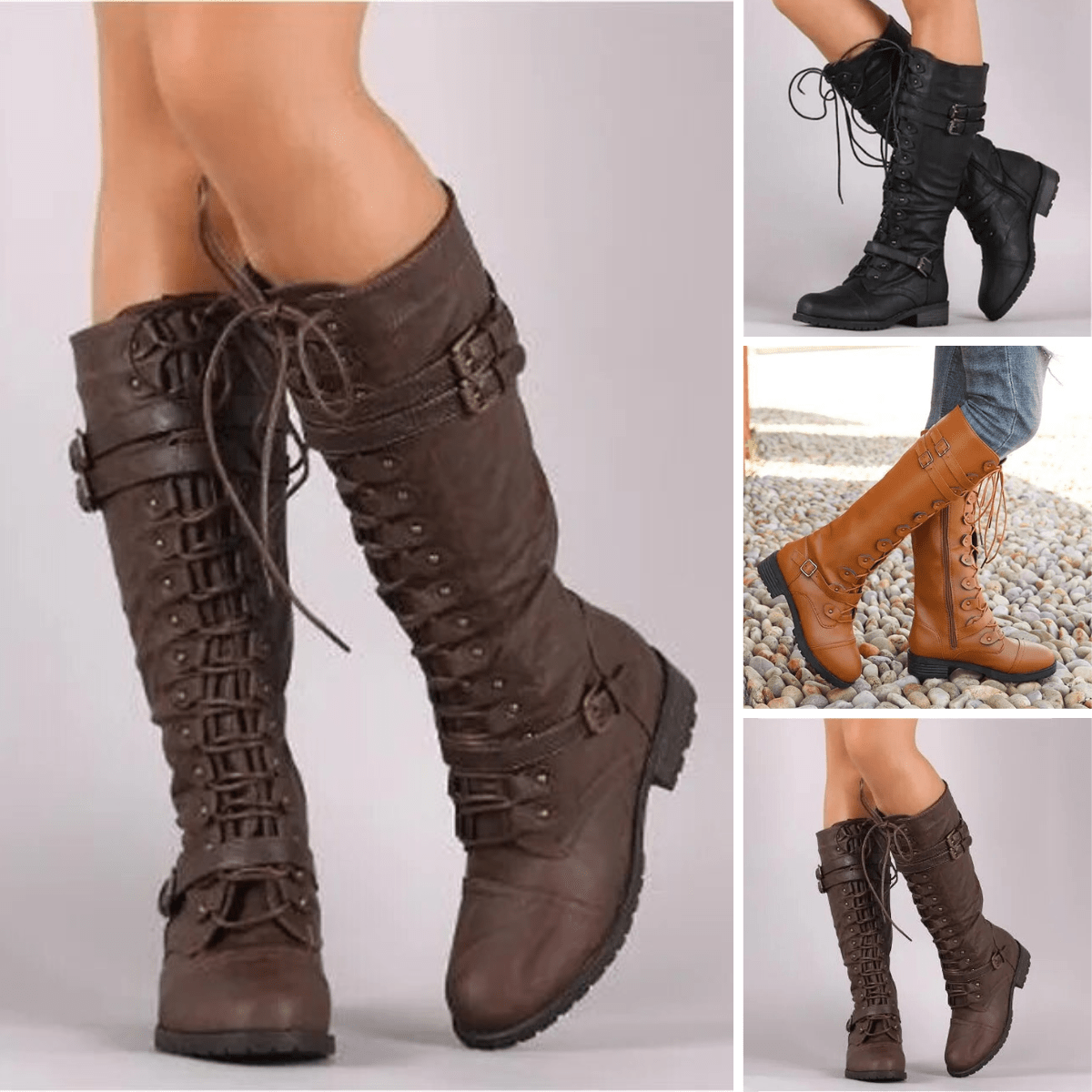 Bottes à Lacets Rétro pour Femmes