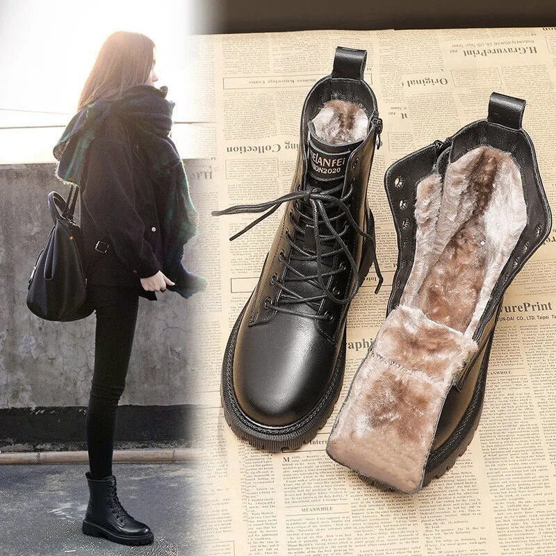 Bottes en Cuir PU avec Fourrure pour Femmes