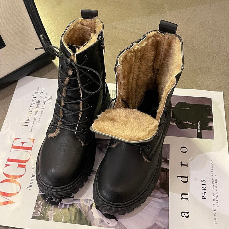 Bottes en Cuir PU avec Fourrure pour Femmes