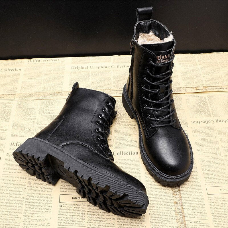 Bottes en Cuir PU avec Fourrure pour Femmes