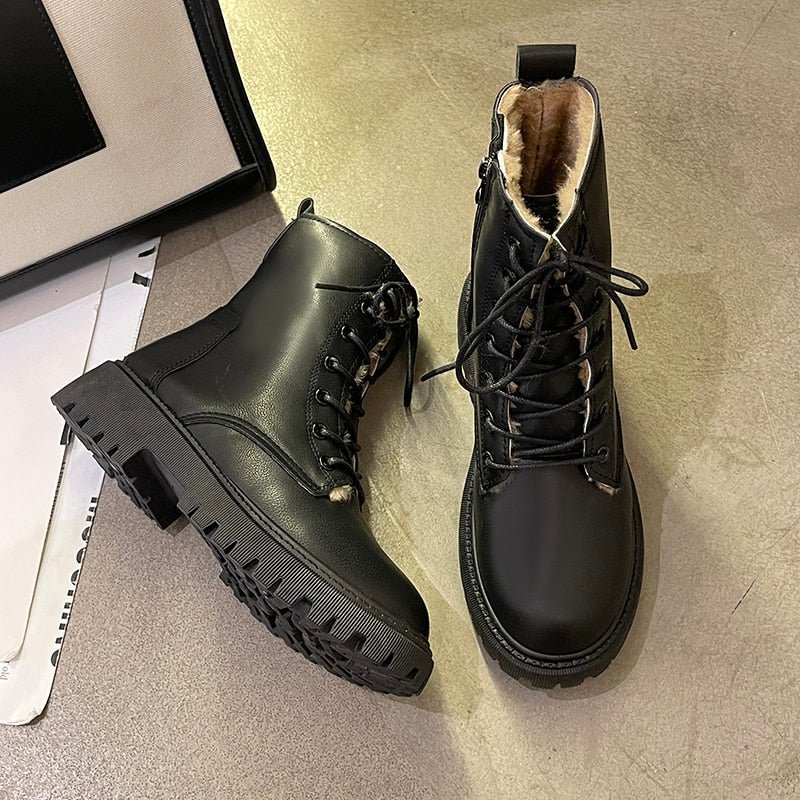 Bottes en Cuir PU avec Fourrure pour Femmes