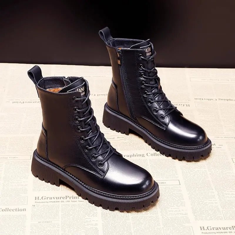 Bottes en Cuir PU avec Fourrure pour Femmes