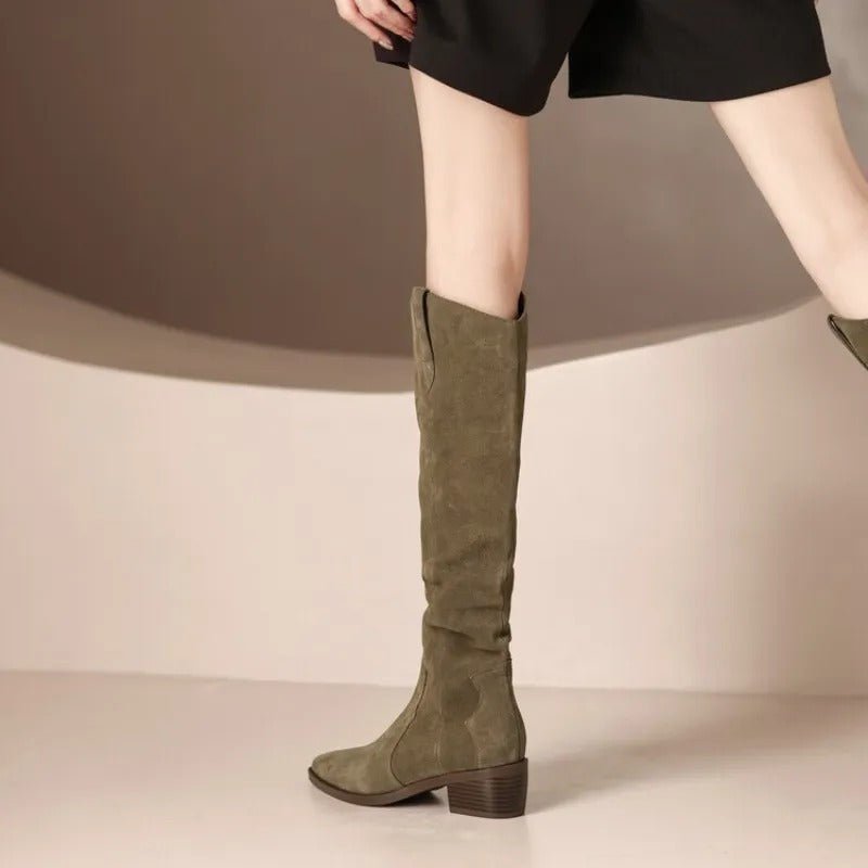 Bottes Vintage en Daim avec Volants pour Femmes