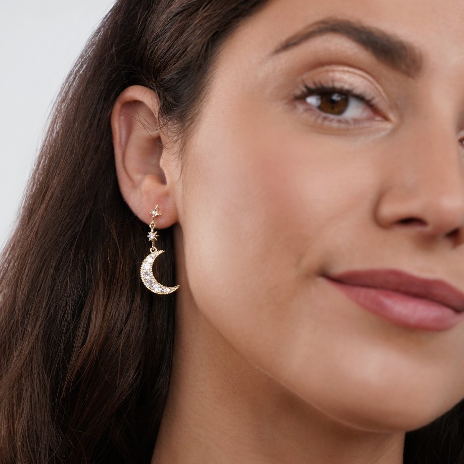 Boucles d'oreilles Lune et Étoiles en Cristal