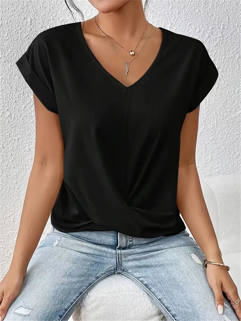 T-shirt drapé avec col en V et manches avalées
