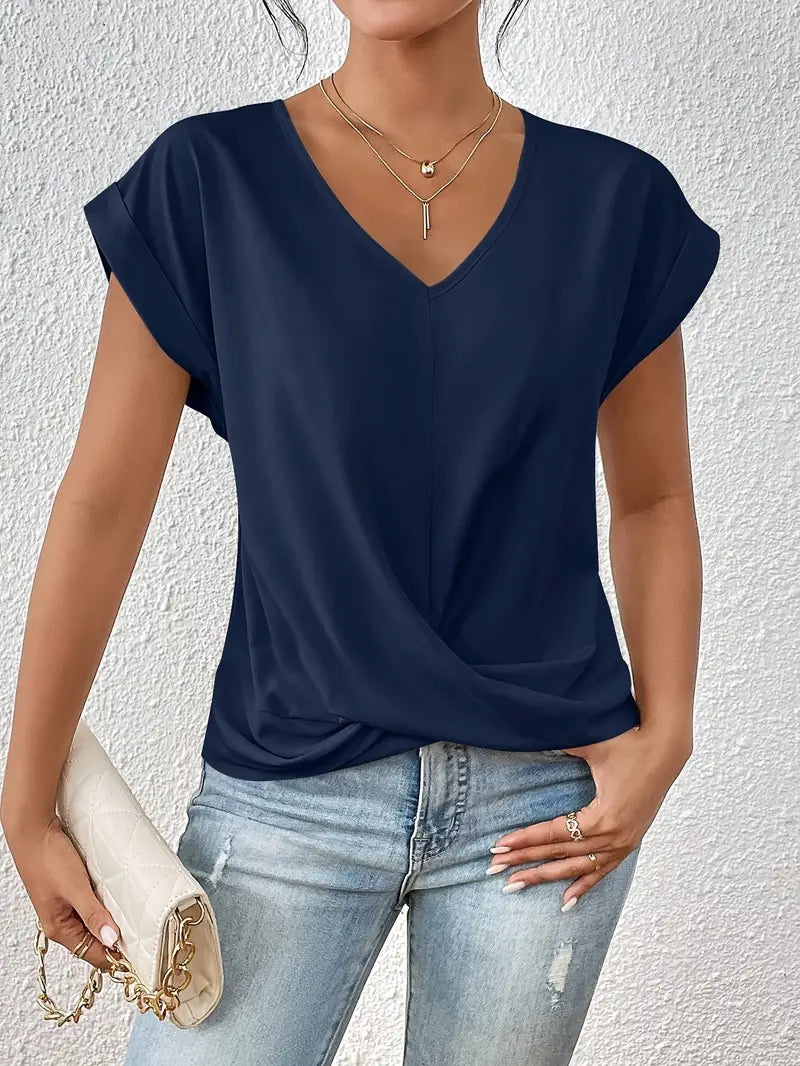 T-shirt drapé avec col en V et manches avalées
