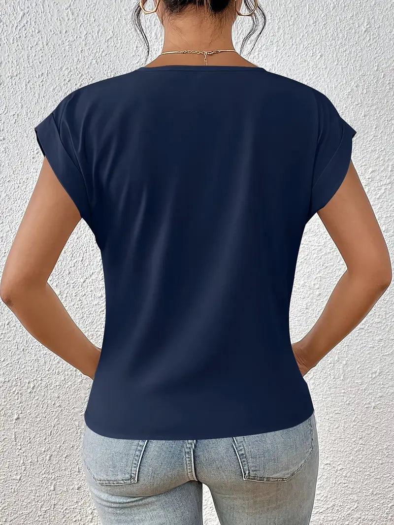 T-shirt drapé avec col en V et manches avalées