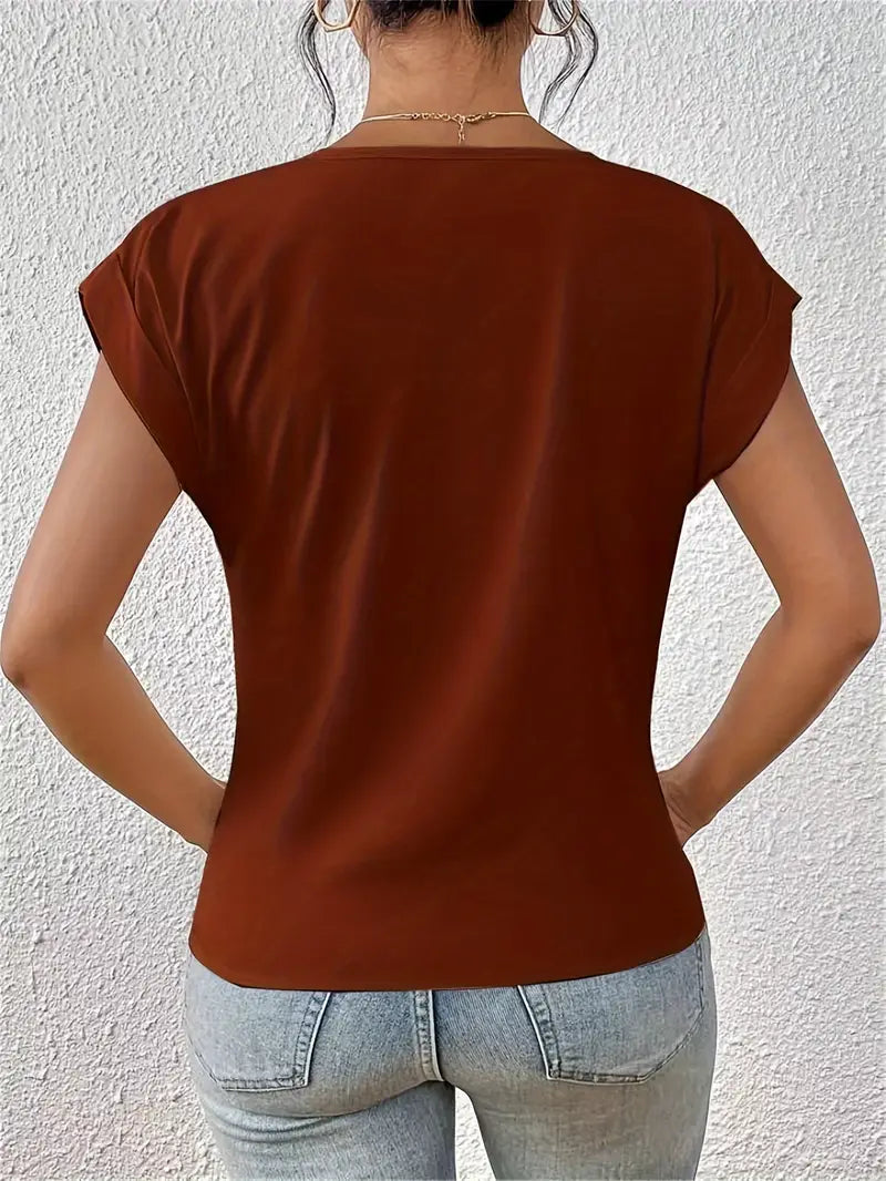 T-shirt drapé avec col en V et manches avalées