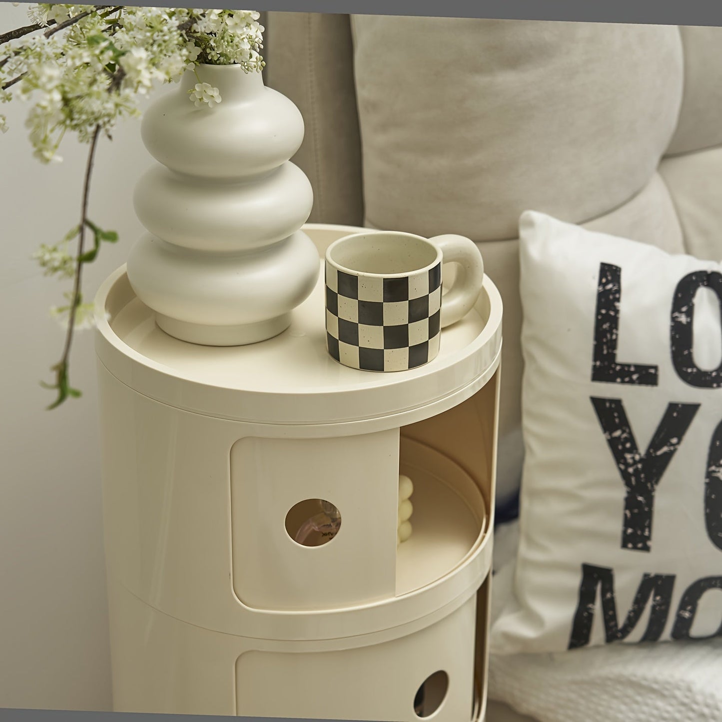 Table de nuit ronde moderne avec rangement multicouche – Parfaite pour la chambre à coucher et le salon