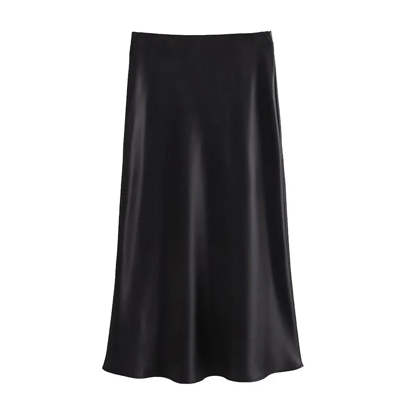 Jupe Longue Femme Élastique Taille Haute Satin A-Line Élégante et Confortable