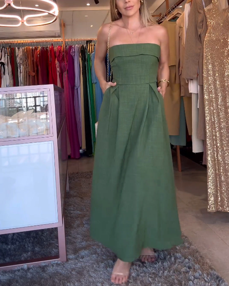 Annie - Élégant robe midi sans bretelles