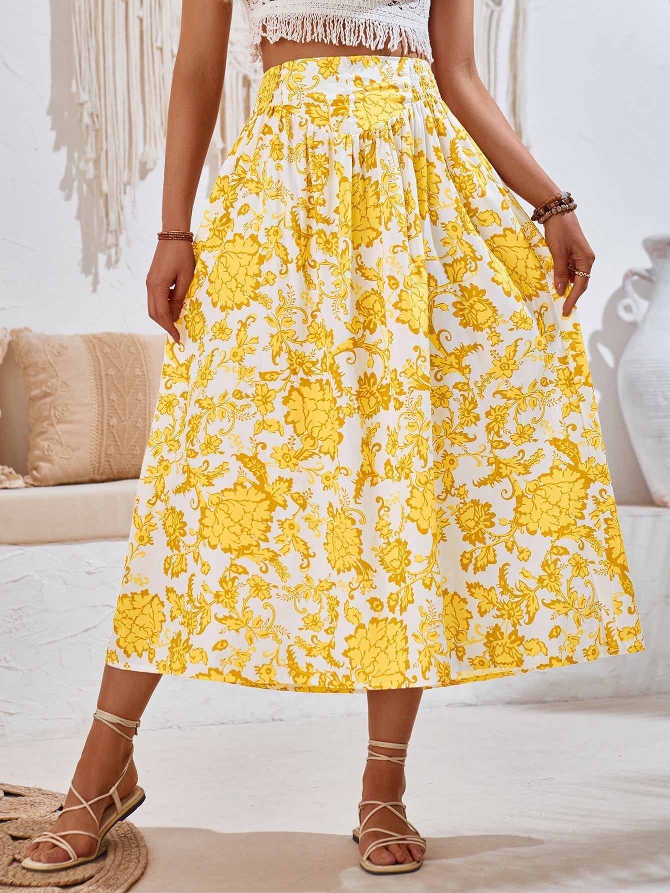 Jupe Longue Femme Imprimé Floral Été Tissu Léger Taille S à XL
