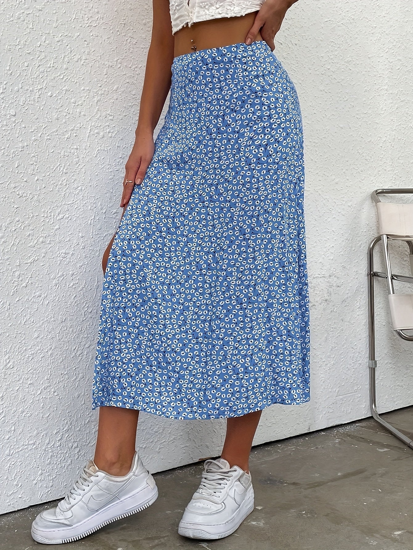 Jupe Longue Femme Imprimé Floral Chic en Polyester Multicolore