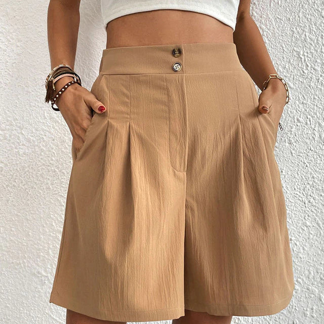 Shorts Femme Taille Haute Élégant en Tissu Léger - Short Sport Femme Confortable