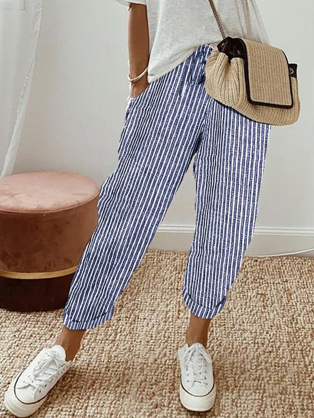 Variant image for Pantalon Femme Taille Haute Élégant Confortable avec Poches - Jambes Droites, Tissu Léger, Idéal Printemps Été-43