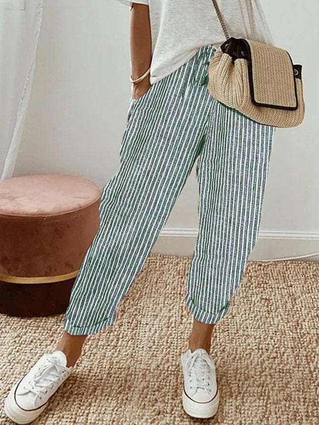 Variant image for Pantalon Femme Taille Haute Élégant Confortable avec Poches - Jambes Droites, Tissu Léger, Idéal Printemps Été-55