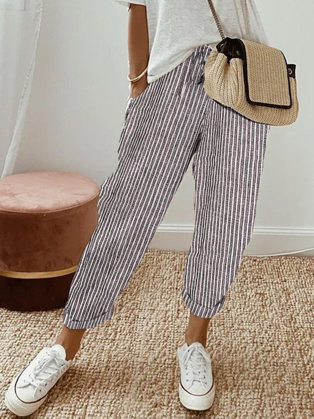 Pantalon Femme Taille Haute Élégant Confortable avec Poches