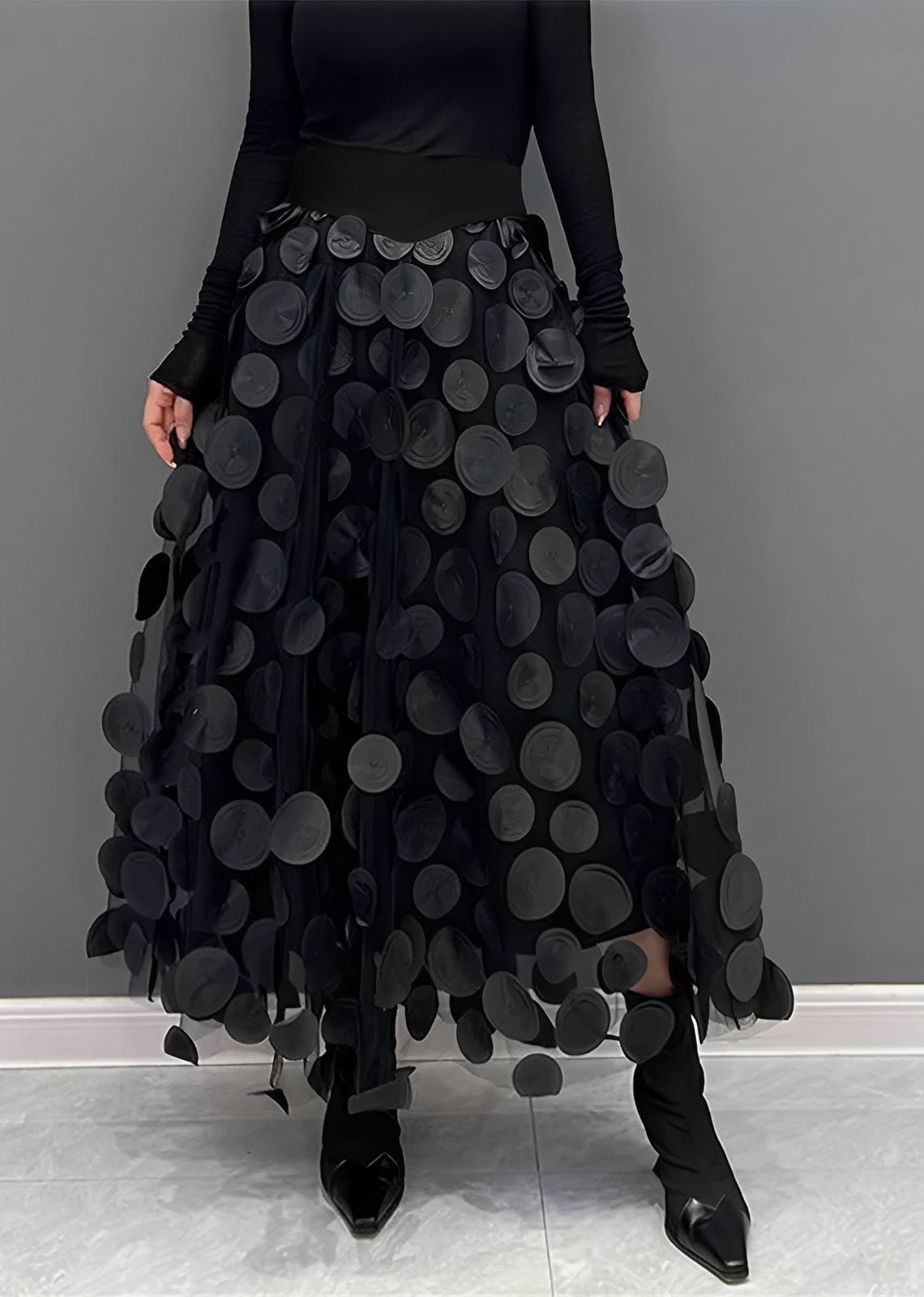 Variant image for Jupe Longue Femme A-Line à Pois Élégante en Polyester, Taille S à XL-1