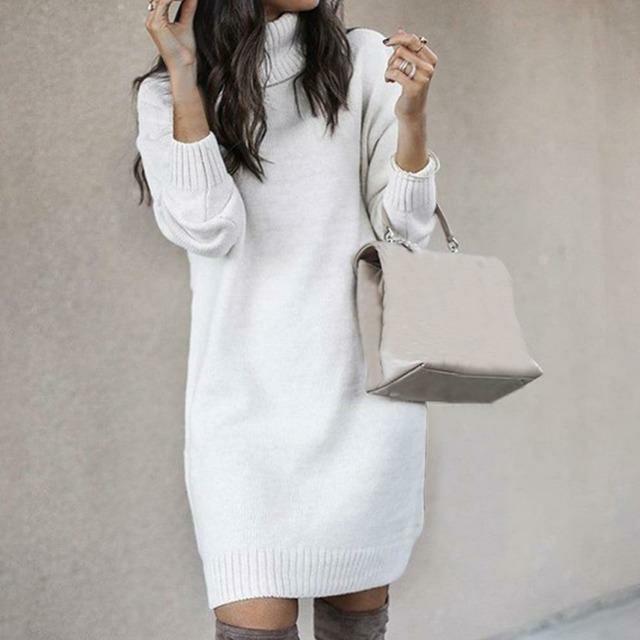 Robe Tricotée Col Roulé – Femme – Elara