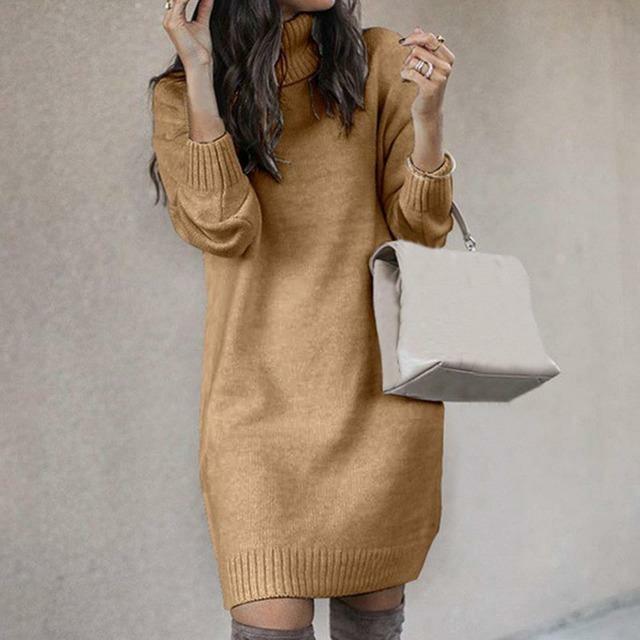 Robe Tricotée Col Roulé – Femme – Elara